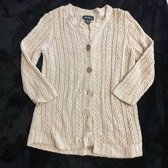 Eddie Bauer Sweaters - Eddie Bauer beige‎ cardigan sweater 55% linen, size small